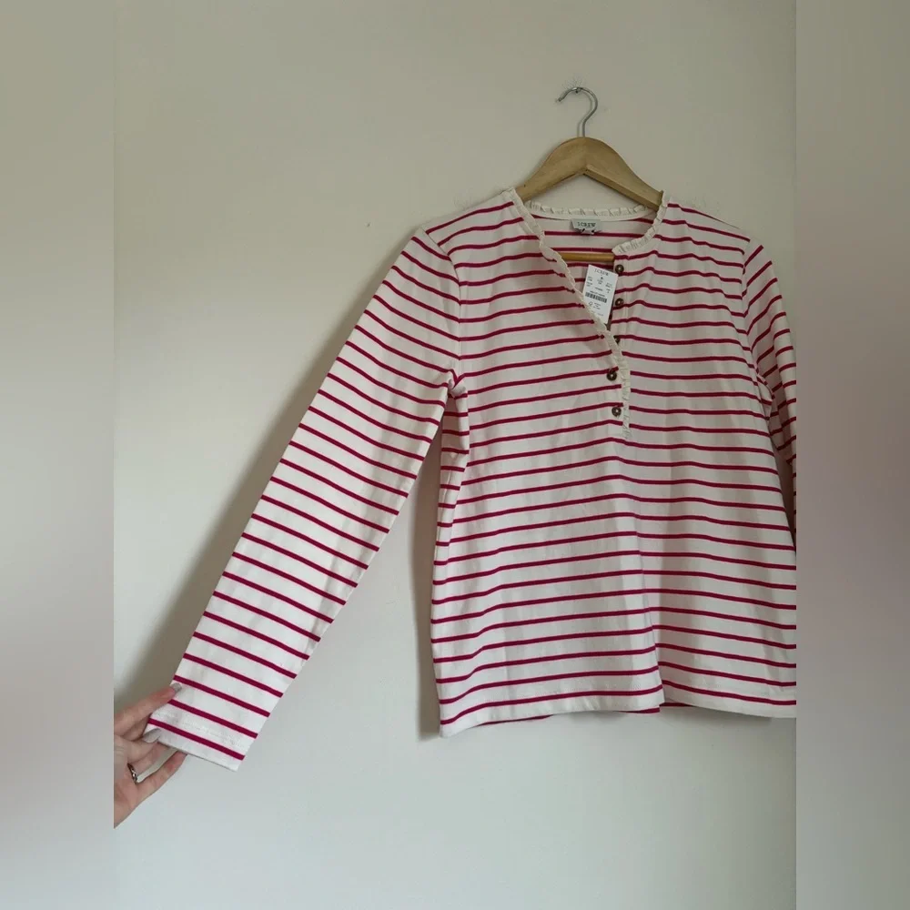 J Crew Striped Ruffle-Collar Henley